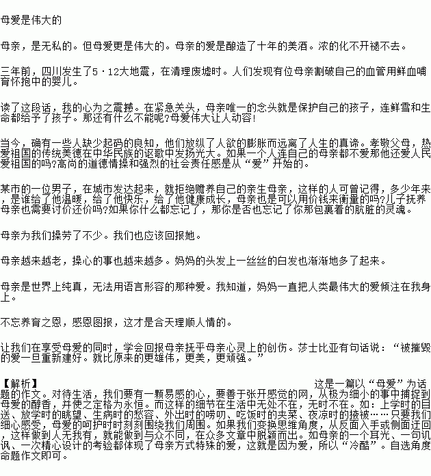 母爱的伟大作文600字