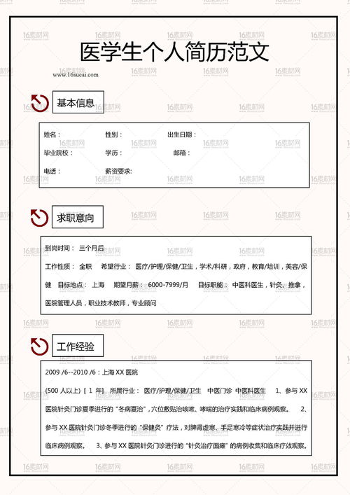 医学生简历模板word个人简历免费