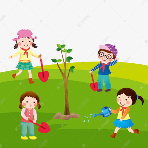 三个小朋友一起去植树