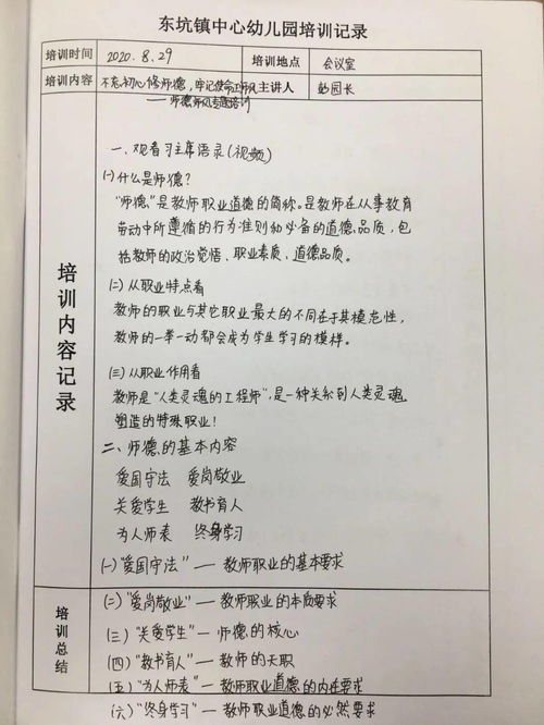 幼儿园师德师风培训记录表