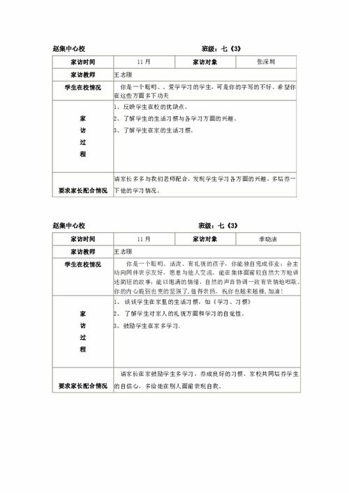 家访记录表内容记录表