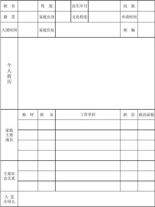 申请入党个人简历表