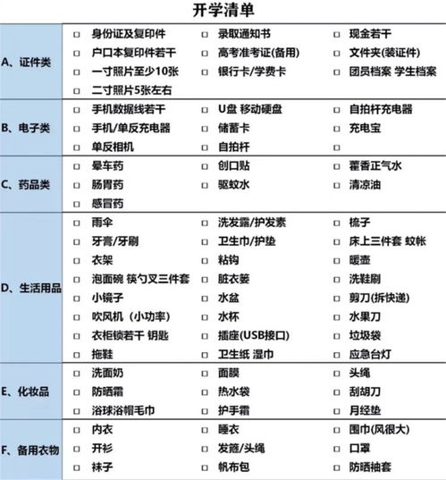 大学生开学必备物品清单男生